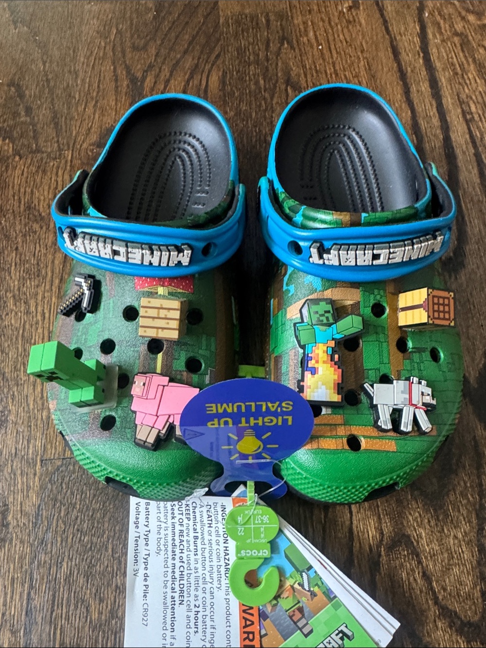 CROCS Kids Green and Blue Minecraft Light-Up Clogs